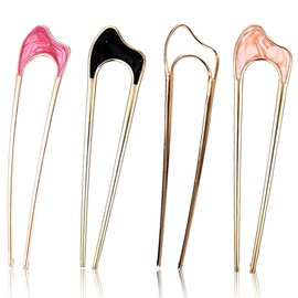 FMYODWU Pack of 4 U Shaped Hair Pins, French Twist Hair Pin, French Pin, Metal Clip, French Hair Clip, Large Hair Fork, Hair Clip, Hair Accessories, Hairstyle Accessories for Women