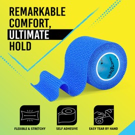 Max Tape Blue Cohesive Bandage Football Sock Tape, Shin Pad Tape 5cm x 4.5m Box of 6