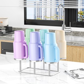 XILIMEN Water Bottle Drying Rack Reusable Bottle Rack Dryer Kitchen Stand Holder Metal Countertop Baby Bottle Drying Rack Water Cup Drying Rack for Plastic Bags, Bottles and Cups (Sliver, Large)