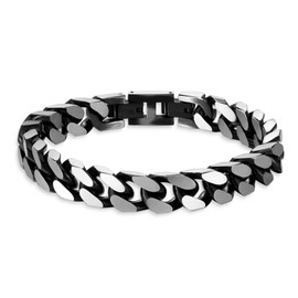 Mens Bracelet-Stainless Steel Fold Over Clasp Cuban Chain-Bracelets for Men