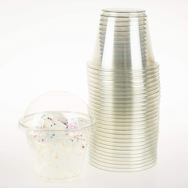 GOLDEN APPLE, 9oz-25sets Clear Plastic Cups with Clear Dome lids No Hole