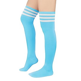 Zando Light Blue Socks for Women Baby Thigh High Baseball Softball Knee Stockings One Size