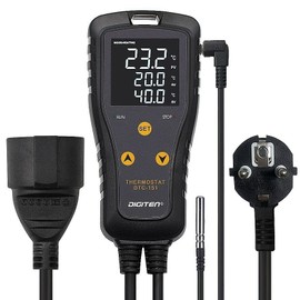 Digital Temperature Controller for Greenhouse, Aquarium, Incubator, Terrarium, Thermostat Sockets Support C/°F Heating and Cooling Mode 15A
