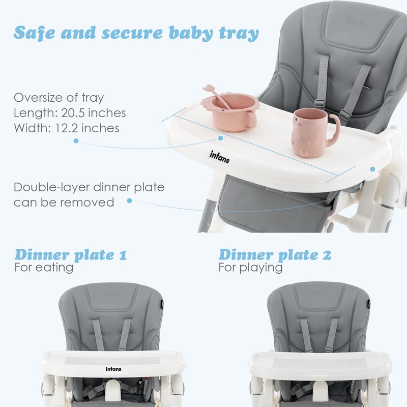 INFANS High Chair for Babies & Toddlers, Foldable Highchair with