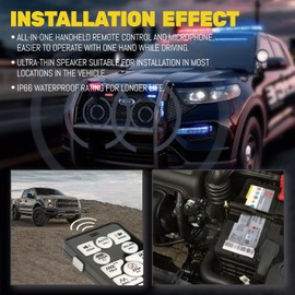 JAMTON 200W 12V 20 Tone Emergency Siren PA System, Slim Speaker Horn with Wireless Handheld Remote Control and Microphone for Emergency Vehicles Police Car Firefighter Ambulance SUVs