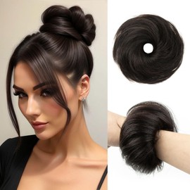 SPIKFN 1PCS Messy Bun Hair Piece Human Hair Natural Curly 100% Real Human Hair Chignons Scrunchies Hair Fluffy Hair Buns for Women Bun Donut Updo Hair Pieces Bun Extension (#1B Natural Black)