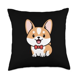 Cute Corgi Dog Kawaii Bow Tie Mom Dad Kids Throw Pillow