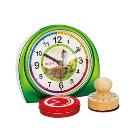ROTH Educational Clock with Stamp Set Tyrannosaurus Children's Alarm Clock and Stamp with Colour Pad (Dino)