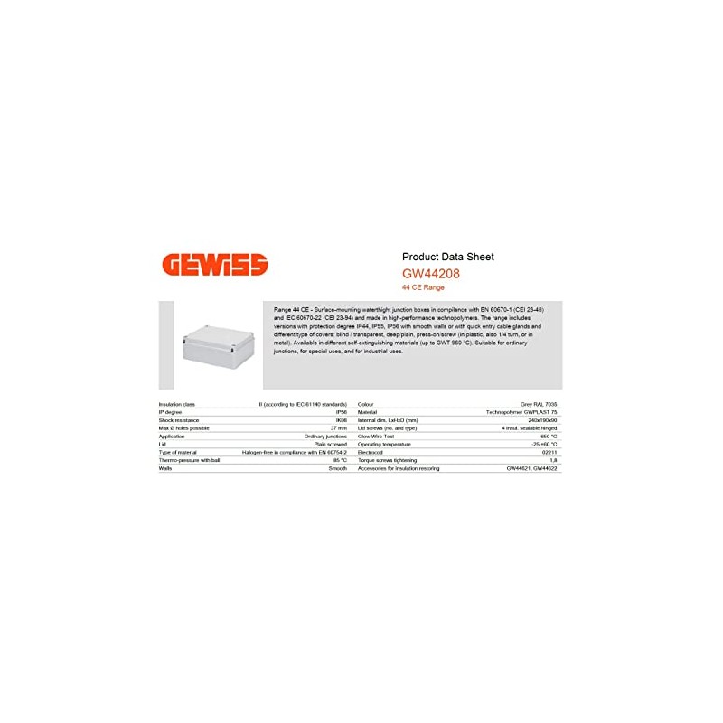 Gewiss Plastic Enclosure GW44208