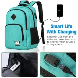 YAMTION School Backpack for Teen Girls and Boys,Laptop Bookbag for College with USB Charging Port,Green