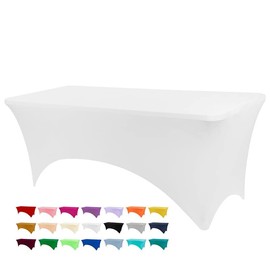BDDC 4ft Table Cover Fitted, White Spandex Table Covers, Washable and Wrinkle Resistant Stretch Tablecloths Rectangle for Events, Wedding, Banquets, Parties