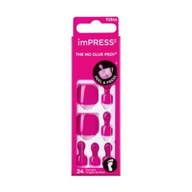 KISS imPRESS No Glue Pedi Press-On Nails, Toenails, 'Sweet as Honey', Medium Pink, Short Size, Squoval Shape, Includes 24 Nails, Prep Pad, Instructions Sheet, 1 Manicure Stick, 1 Mini File