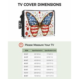 4th of July Outdoor TV Cover 40 to 43 Inch, Weatherproof Waterproof American Flag Butterfly Outside TV Cover, TV Enclosure with Remote Control Pocket, TV Screen Protector for Outdoor