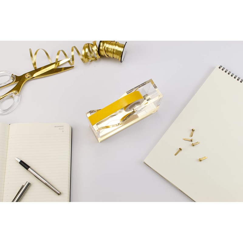 Dany Marcus Elegant Large Clear Acrylic Tape Dispenser with Gold