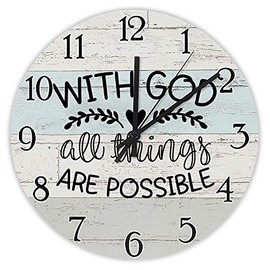 godblessign with God All Things are Possible Clock Bible Verse Wall Clock Religious Quote Art Wooden Clock Christian Inspirational Saying Rustic Wood Clock Christian Thanksgiving for Her