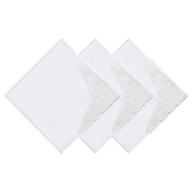 HOULIFE Ladies Handkerchief – Large Hankerchieves Ladies, Solid White Embroidered Lace Hankies, 100% 60S Combed Cotton Womens Floral Hankies for Bridal Wedding Party, 43x43cm, White 4, 3pcs