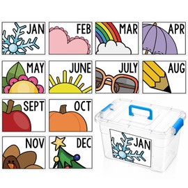 Sabary 12 Pcs Monthly Teacher Labels for Classroom Bins, Months of the Year Planner Stickers Holiday Calendar Month Labels for Classroom Storage Bins Students School Teachers Organization, 8.66"x6.69"