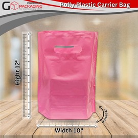 JeeJaan® 25 Pcs of Light Pink Plastic Carrier Bags 10"x12"+4" - Strong Patch Handle Bags Ideal for Boutiques Clothes, Jewellery, Gifts, Retail and Shopping