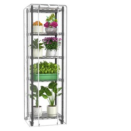 Aouipris Mini 5-Tier Greenhouse for Indoor Outdoor , 15.7" L×11.8" W×62.3" H Portable Greenhouse with Clear PVC Cover and Metal Shelf for Growing Vegetables , with Wheels