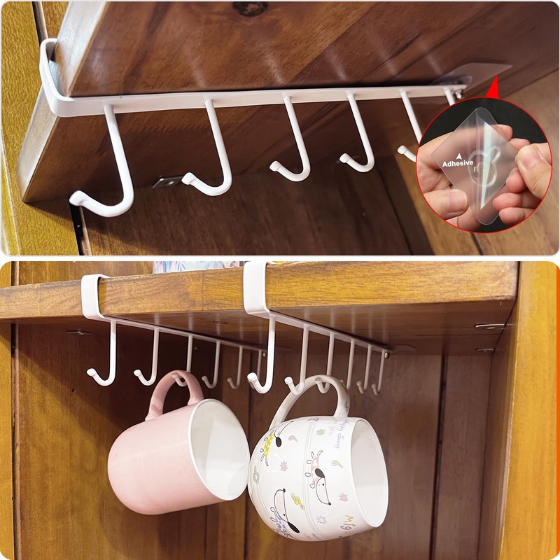 Juyibaao 2 Pcs Cup Hooks Under Shelf White and Kitchen