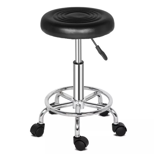 Unbranded 360°Rotation Black Round Stool with Lines Rotation Bar Stool
