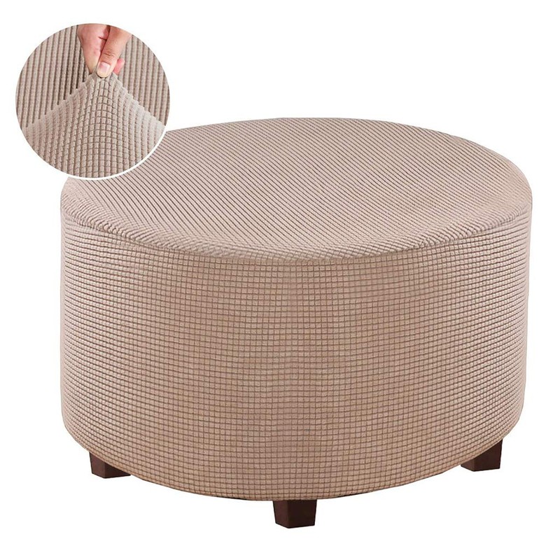 Baoblaze Ottoman Slipcovers Round Footrest Footstool Covers Stretch Storage Ottoman