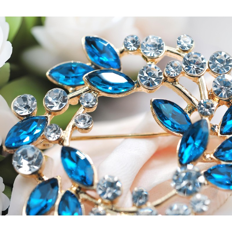 Gyn&Joy Rhinestone Crystal Leaf Wedding Flower Wreath Brooch Pin, Metal,