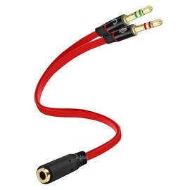 D & K Exclusives Headphone Splitter for Computer 3.5mm Female to 2 Dual 3.5mm Male Mic Audio Y Splitter Cable Smartphone Headset to PC Adapter, Red