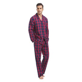 kolipajam Men Cotton Pajama Set For Men 2 Piceces Plaid Comfy Nightwear PJS With Pockets