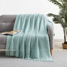 KASYLAN 100% Acrylic Knitted Throw Blanket Textured Solid Soft Decorative Throw for Sofa, Couch, Bed,50x60 Inch,Aqua