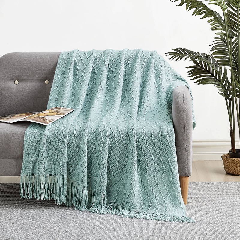 KASYLAN 100% Acrylic Knitted Throw Blanket Textured Solid Soft Decorative