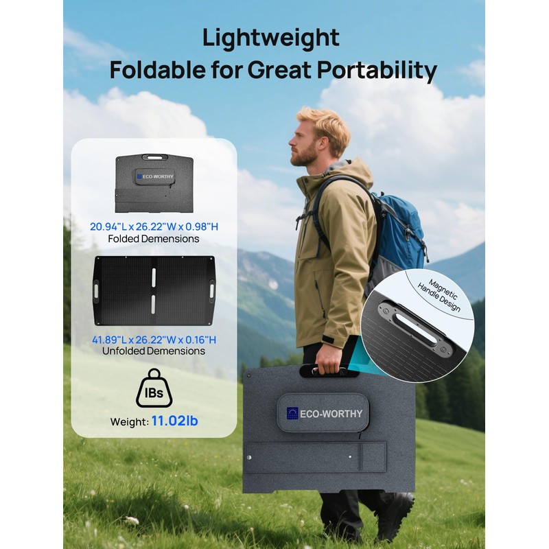ECO-WORTHY 100W Portable Solar Panel for Power Stations,IP65 Waterproof &