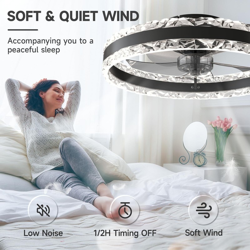 VOLISUN Low Profile Ceiling Fans with Light and Remote, 19.7in