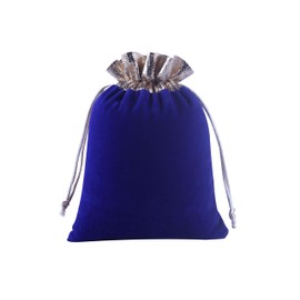 KONMAY Pack of 20 Royal Blue Soft Velvet Bag Jewellery Bag with Drawstring 12 x 15 cm Velvet Bag with Golden Fabric Wedding Party Gift Bag