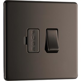 BG Electrical Switched Fused Connection Unit, Fused Spur Switch, Double Pole, Screwless Front Plate, Slim Profile, Premium Flatplate, Black Nickel, 13A, FBN50