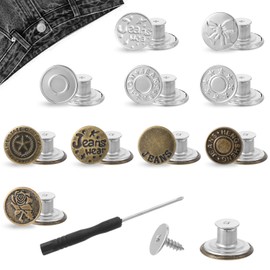 101 Sets Jeans Button Replacement, 17 mm and 20 mm No-Sew Removable Metal Buttons Replacement Repair Combo Thread Rivets and Screwdrivers, Women and Men's Jeans Clothing Supplies