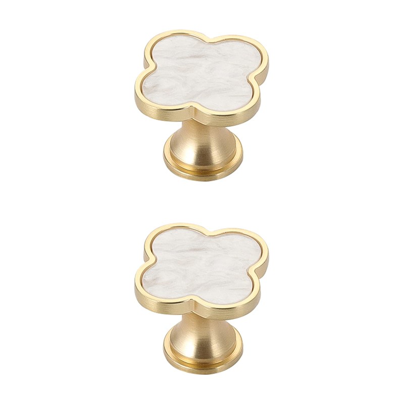 YOSOANPO 2 Pcs White Shell Kitchen Cabinet Knobs Clovers Zinc