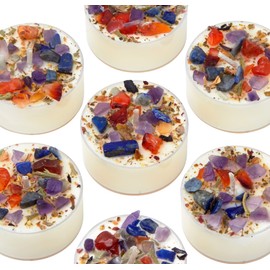 Meditation Candle by New Moon Beginnings - Crystal Candles - Soy Candle - Patchouli, Amber, Vanilla - Carnelian, Lapis Lazuli, Amethyst - Set of 6 Tealights (1 oz. Each)