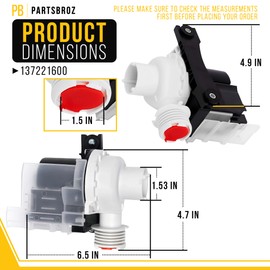 PartsBroz 137221600 Drain Pump - Compatible With Frigidaire Westinghouse Kenmore Crosley Washer - Replaces AP5684706 PS7783938 134051200 134740500 137108100 CWS3600AS1 FAFW3001LW3 FAFW3801LW3