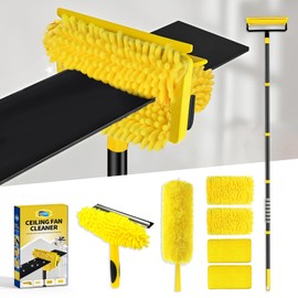 High Ceiling Fan Cleaner Duster for Fans Blades Cleaner with 78.7in Extension Pole Extra Long Handle Cleaning Tool，Reusable Chenille & Microfiber Mop Head for Baseboard Wall Floor Window Glass Wiper