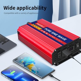 TAGEEBLU 1500 W（3000 Peak） Pure Sine Wave Power Inverter 12V DC to 110V AC Car Plug Adapter Converter with LCD Display and 2 AC Outlets Car Charger for Laptop Computer, Phone，Road Trip Camping