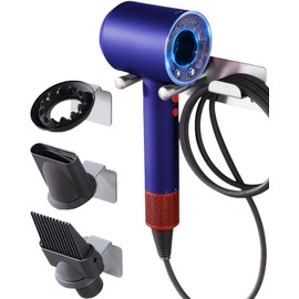 PTALSEAW Dyson Hair Dryer Holder, Dyson Hair Dryer Wall Mount Organizer for Supersonic/Nural, Stainless Steel Dyson Hair Dryer Stand with Magnetic Rings for Bathroom/Salon Storage