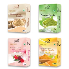 glowious Combo Pack of 4 (Multani Mitti, Hibiscus, Ubtan & Brahmi Powder) 200gms (50gX4)