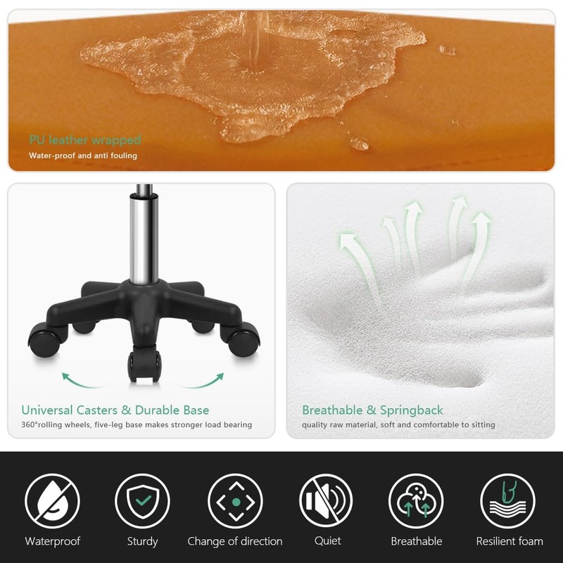 FURWOO Hexagon Rolling Stool Height Adjustable Stool with Wheels for