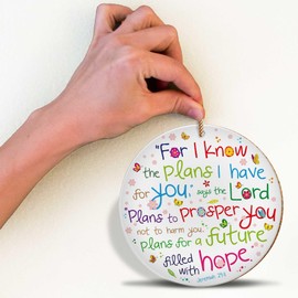 Christian Hanging Ornament, I Know The Plans - Useful as Christian Wall Decor or a Coaster, with Bible Verse Psalm 119:90. Christian Gifts for Women, by Just Cards Direct (Multicolored/Plans)