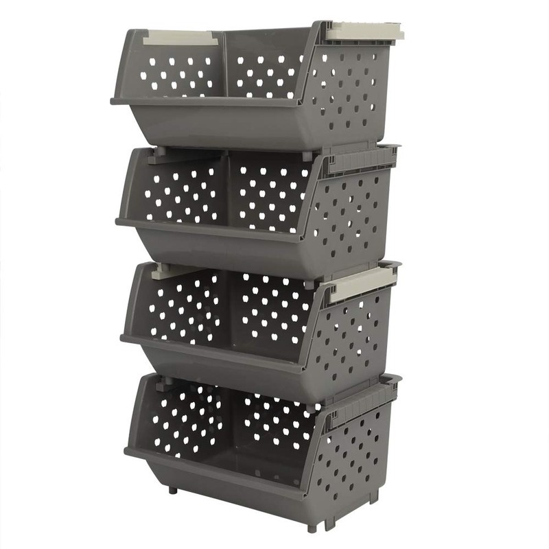 Qsbon 3-Pack Plastic Large Stackable Organizer Basket, Stacking Storage Basket,