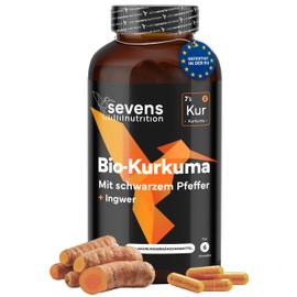 Curcuma Kapseln – BIO Kurkuma mit Schwarzem Pfeffer & Ingwer – 365 Kapseln – Curcumin Komplex – Ohne unerwünschte Zusätze - Sevens Nutrition