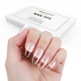 Wellquinn Medium Almond Nail Tips, 240pcs Fake Nails Pre-shape Gel Acrylic Nail Tips for Full Cover Nail Extension Home DIY Nail Salon 12 Sizes Gelly Tips