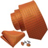 YOHOWA Orange Gold Tie with Tie Clip for Men Plaid