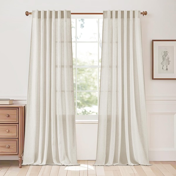 StangH Linen Blended Semi Sheer Curtains for Living Room, Cream